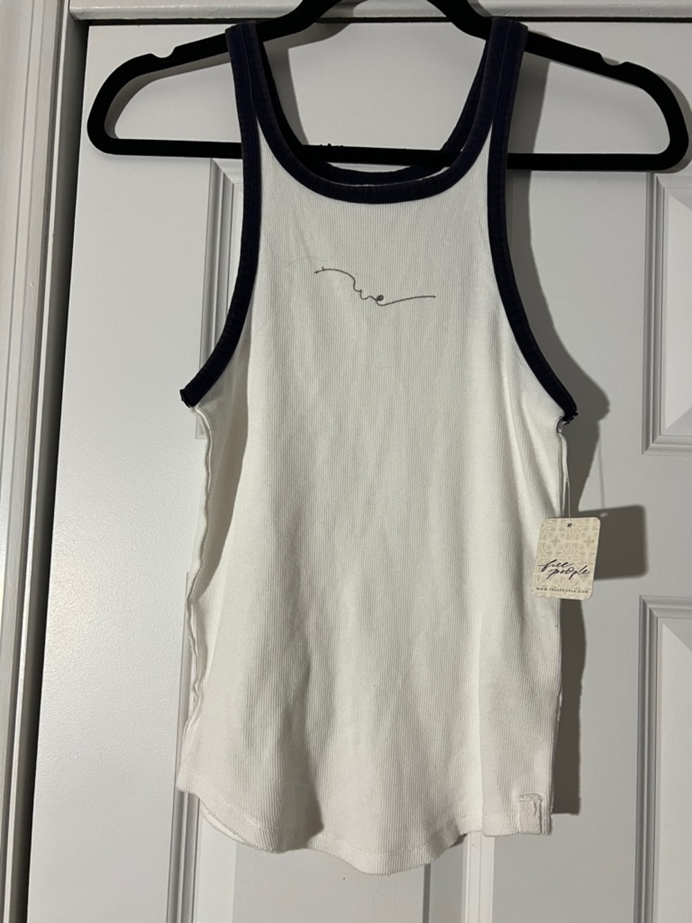 We The Free White Rib Tank with Navy Trim